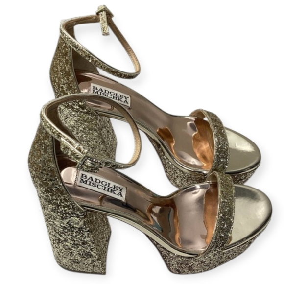 Badgley Mischka Shoes - Badgley Mischka Party Platform Block Heel in‎ Gold Silver Glitter